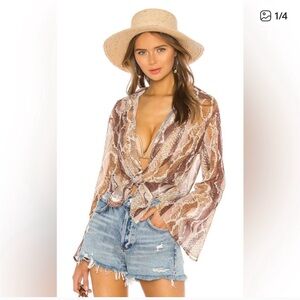 House of Harlow MARLEY SHIRT IN STRIPED PYTHON Women's Snake Print Tie-Front Top